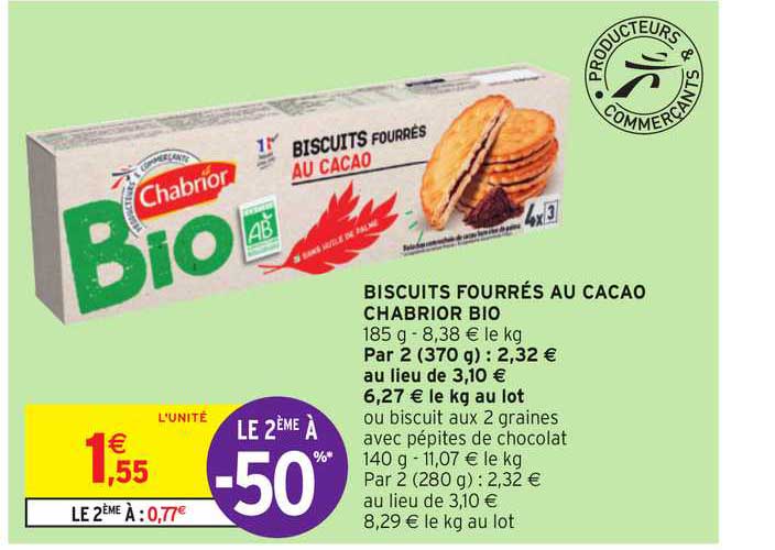 Biscuits Fourrés Au Cacao Chabrior Bio Le 2ème à -50%