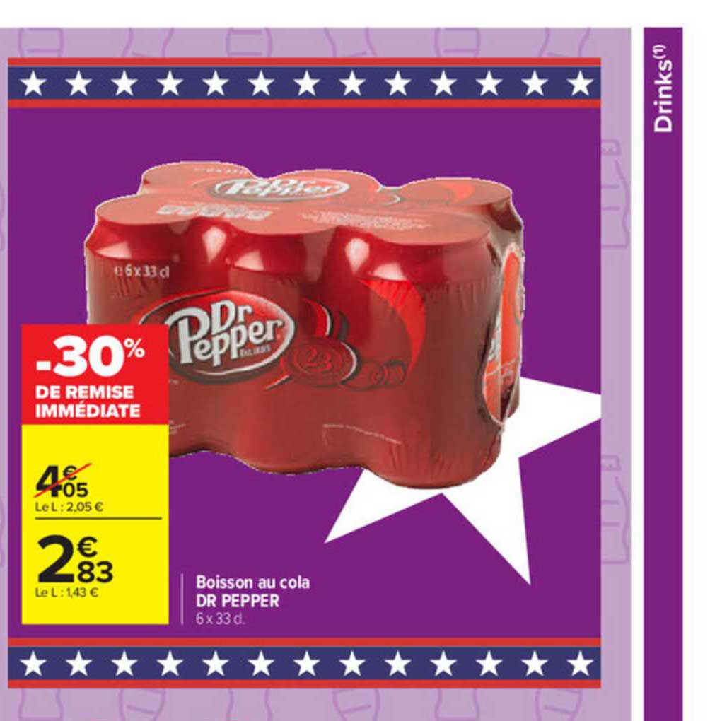 boisson au cola dr pepper -30% de réduction immédiate