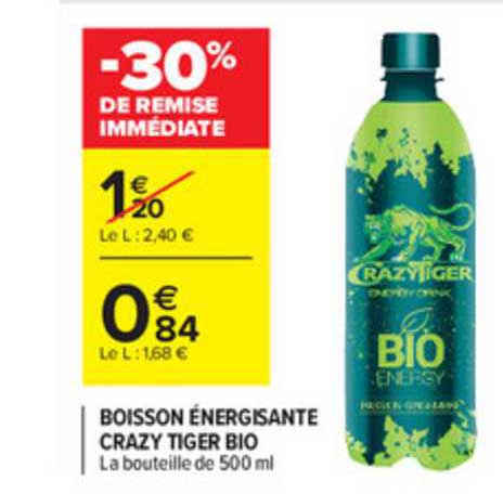 boisson énergisante crazy tiger bio -30% de remise immédiate