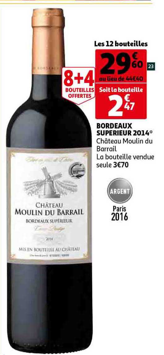 bordeaux supérieur 2014 château moulin du barrail 8+4 offertes