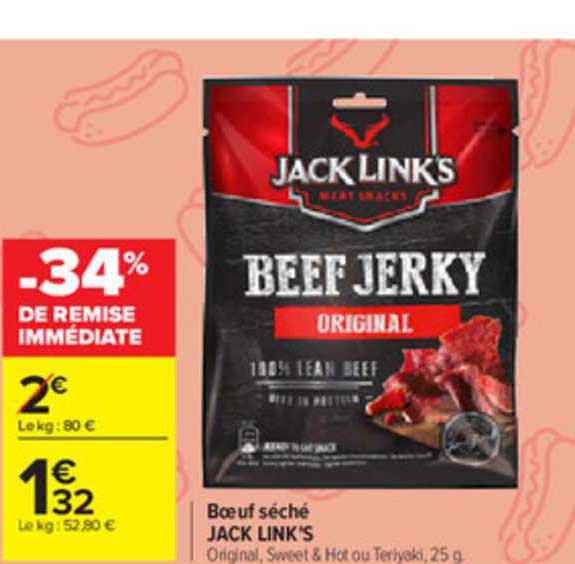 bœuf séché jack link's -34% de remise immédiate