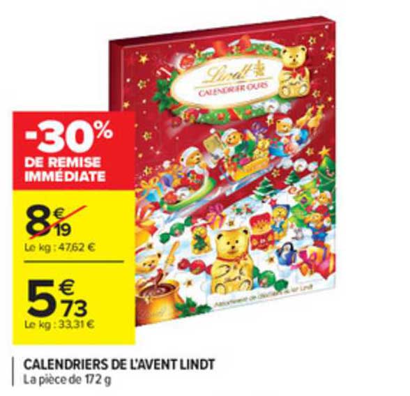 Calendrier De L'avent Lindt -30% De Remise Immédiate