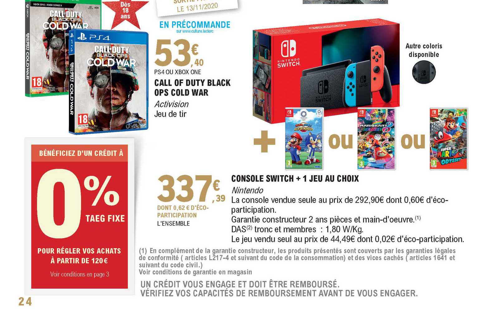 call of duty black ops cold war + console switch + 1 jeu au choix