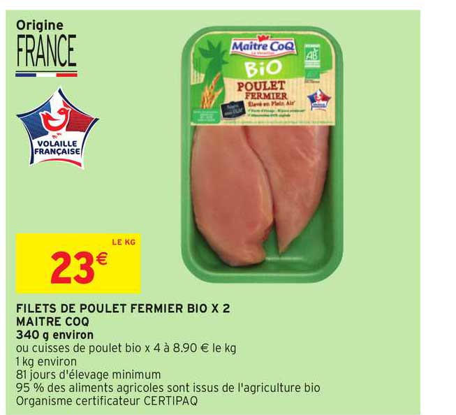 filets de poulet fermier bio x 2 maître coq