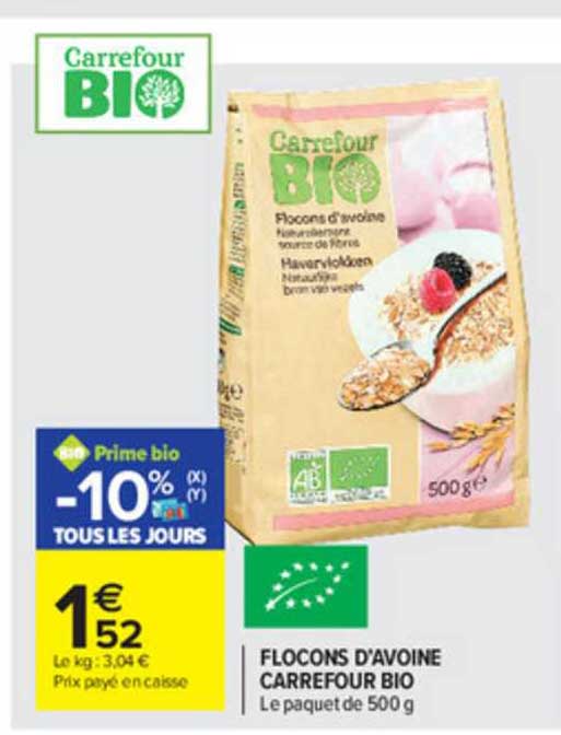 flocons d'avoine carrefour bio