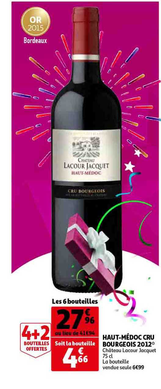 haut médoc cru bourgeois 2012 château lacour jacquet 4+2 offertes
