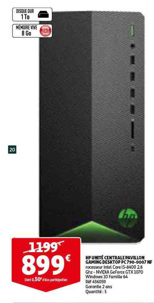 hp unité centrale pavillon gaming desktop pc 790 0007 nf