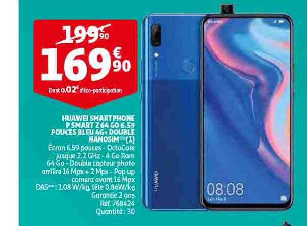 huawei smartphone p smart z64 go 6.59 pouces bleu 4g+ double nanosim (1)