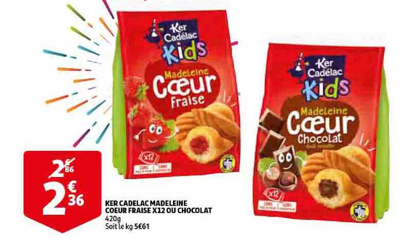 Ker Cadelac Madeleine Coeur Fraise X12 Ou Chocolat