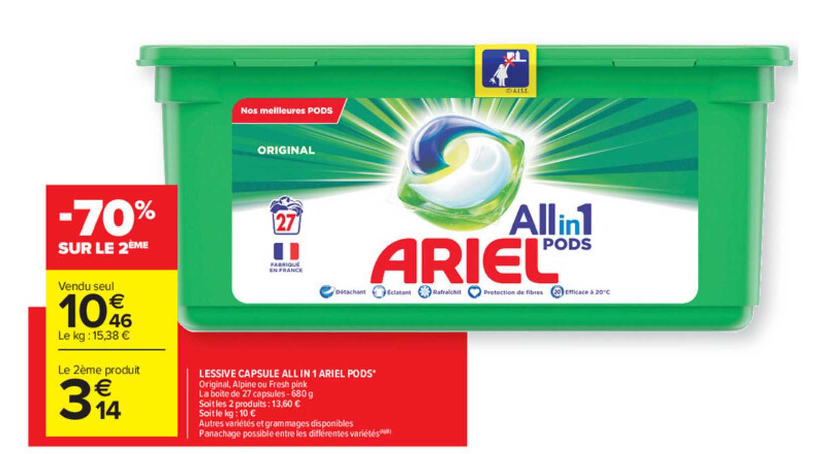lessive capsule all in 1 ariel pods -70% sur le 2ème