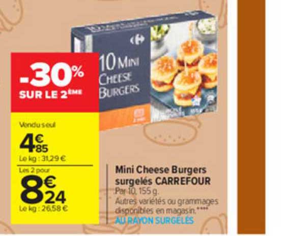 Mini Cheese Burgers Surgelés Carrefour -30% Sur Le 2ème