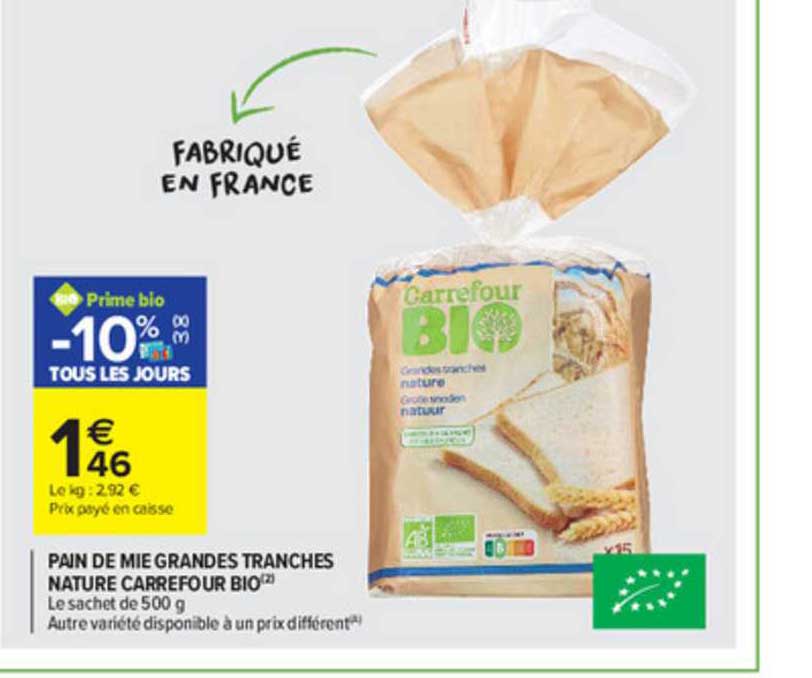 pain de mie grandes tranches nature carrefour bio