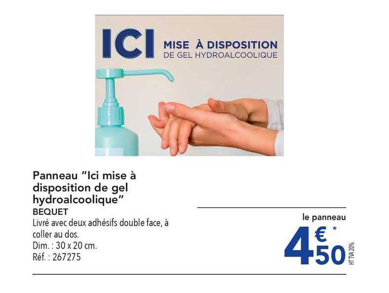 panneau ici mise à disposition de gel hydroalcoolique bequet