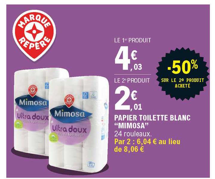 Papier Toilette Blanc Mimosa -50% Sur Le 2e Produit Acheté