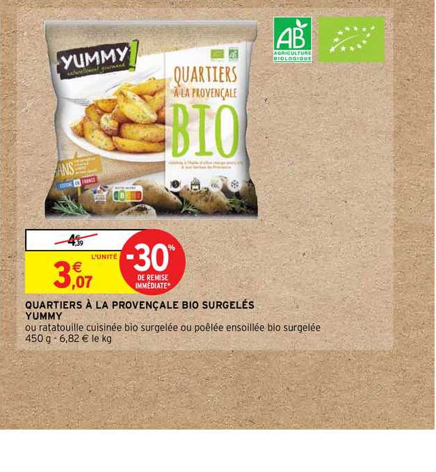 quartiers à la provençale bio surgelés yummy -30% de remise immédiate