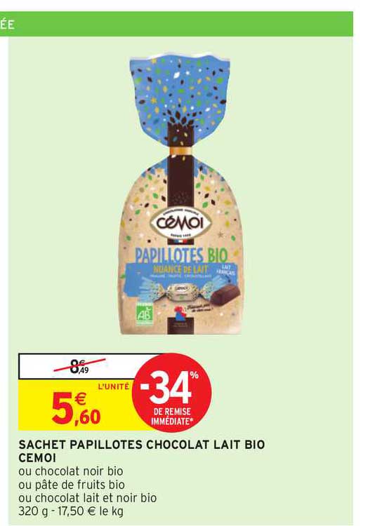 sachet papillotes chocolat lait bio cemoi -34% de remise immédiate