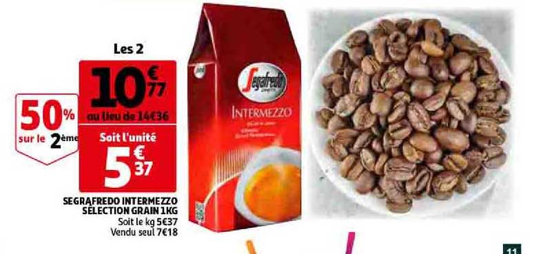 segrafredo intermezzo selection grain 1kg 50% sur le 2ème