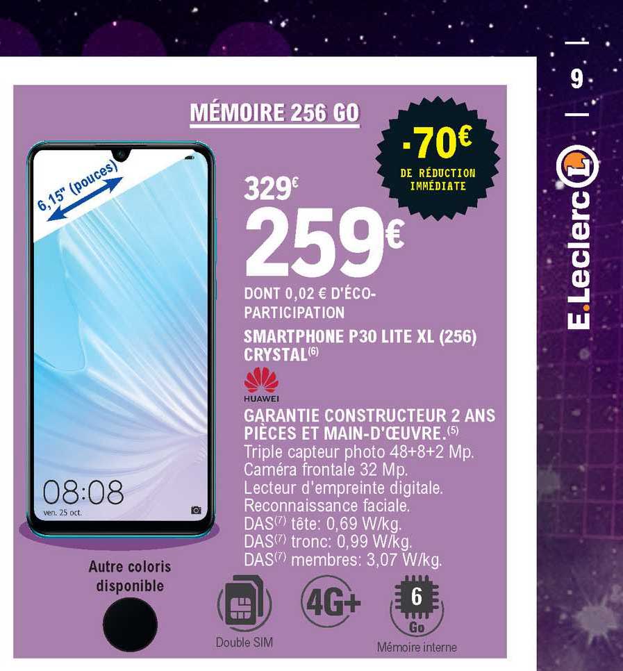 smartphone p30 lit xl (256) crystal huawei