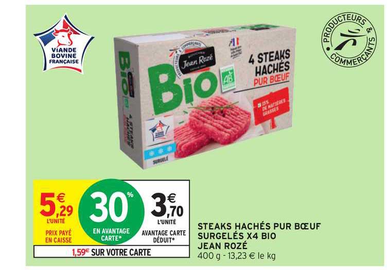 steaks hachés pur bœuf surgelés x4 bio jean rozé
