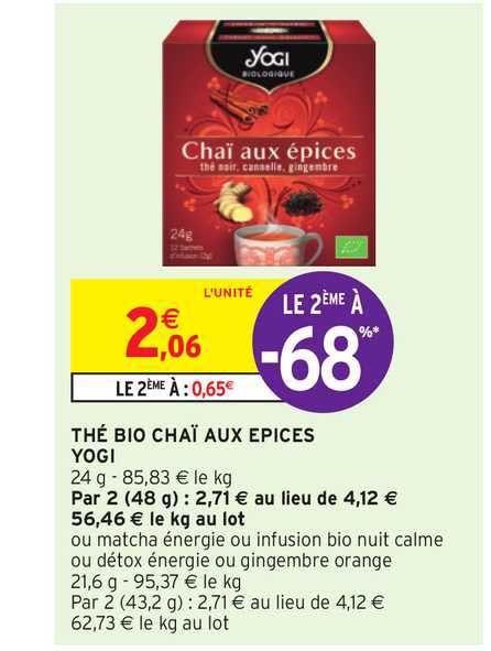 Thé Bio Chaï Aux épices Yogi Le 2ème à -68%