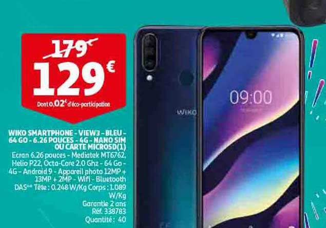 wiko smartphone view3 bleu 64 go 6.26 pouces 4g nanosim ou carte microsd(1)