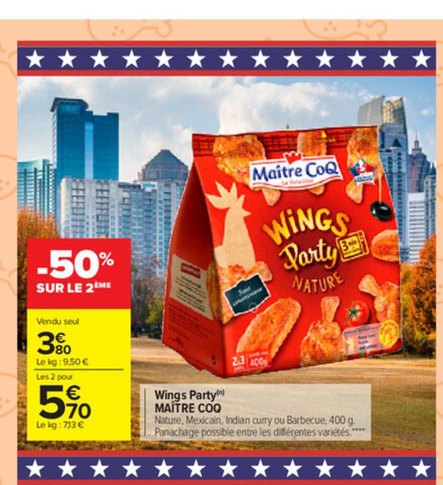 wings party maître coq -50% sur le 2ème