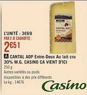 cantal aop entre-deux au lait cru 30% m.g. casino ça vient d'ici