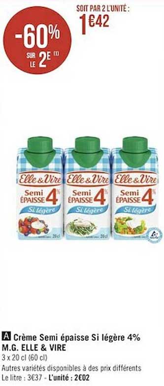 crème semi épaisse si légère 4% m.g. elle & vire