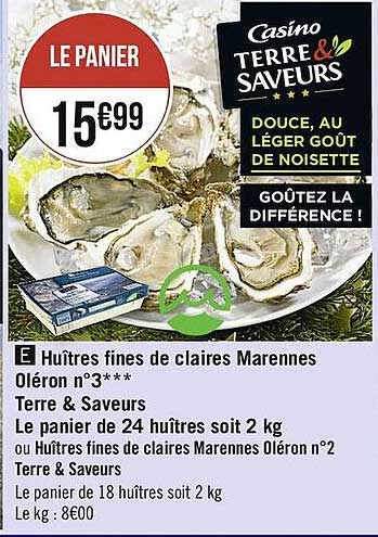 huîtres fines de claires marennes oléron n°3 terre & saveurs