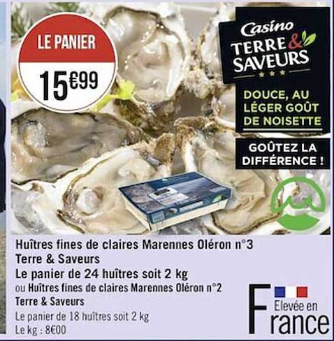 huîtres fines de claires marennes oléron n°3 terre & saveurs le panier de 24 huîtres ou huîtres fines de claires marennes oléron n°2 terre & saveurs