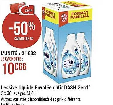 lessive liquide envolée d'air dash 2 en 1