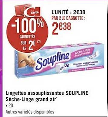 Lingettes Assouplissantes Soupline Sèche-linge Grand Air