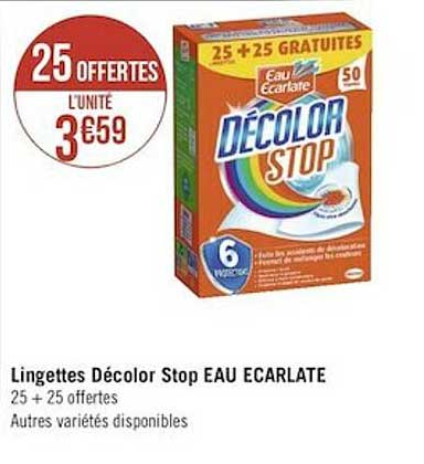 lingettes décolor stop eau écarlate