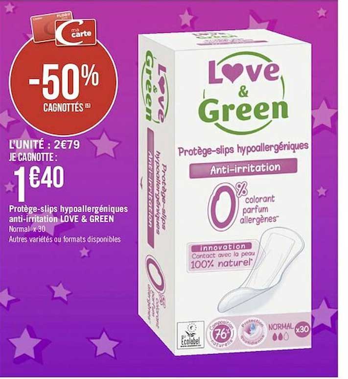 protège-slips hypoallergéniques anti-irritation love & green