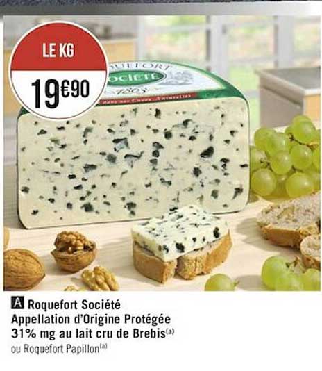 roquefort société appellation d'origine protégée 31% mg au lait cru brebis