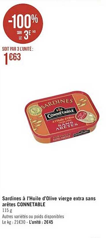sardines à l'huile d'olive vierge extra sans arêtes connetable