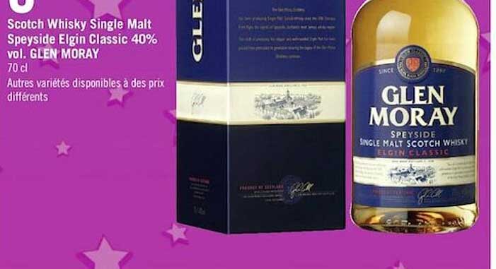 scotch whisky single malt speyside elgin classic 40% vol. glen moray