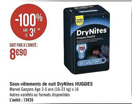 sous-vêtements de nuit dryNites huggies