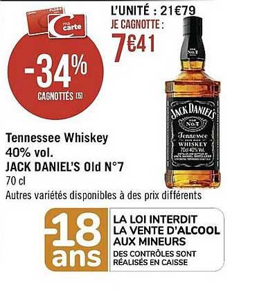 tennessee whiskey 40% vol. jack daniel's old n°7
