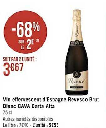 vin effervescent d'espagne revesco brut blanc cava carta alta