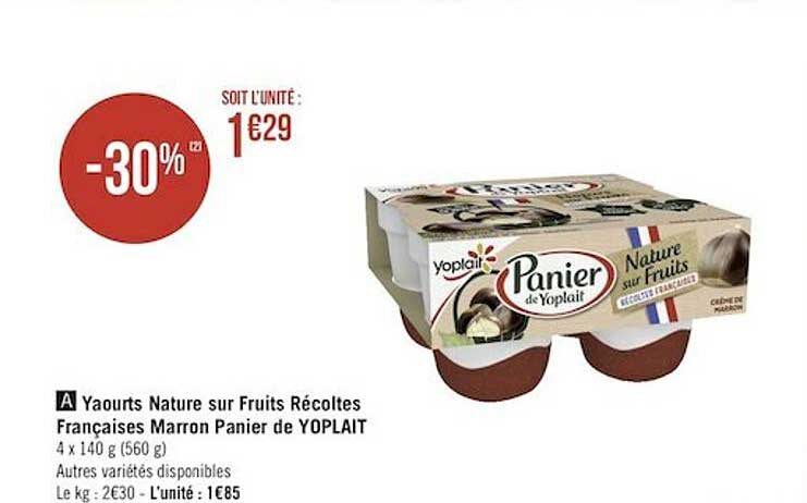 yaourts nature sur fruits récoltes françaises marron panier de yoplait