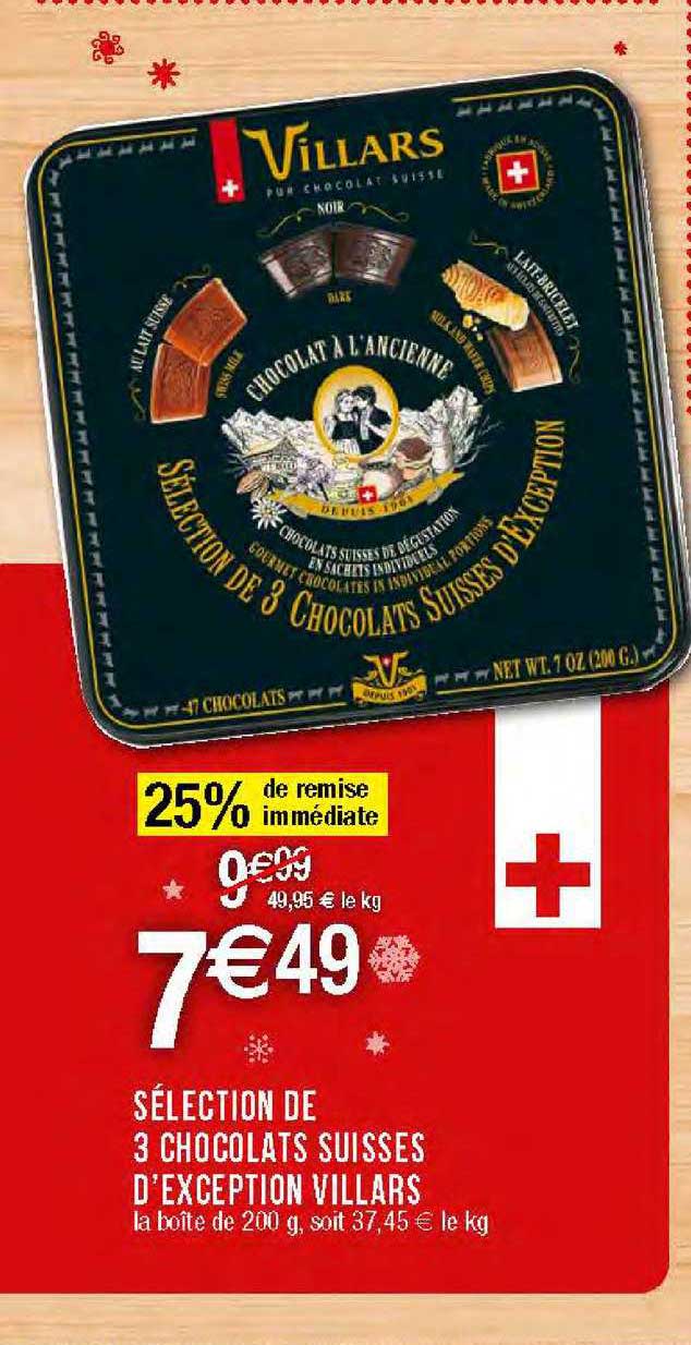 sélection de 3 chocolats suisses d'exception villars