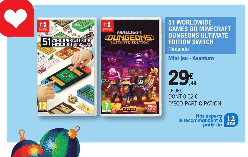 51 worldwide games ou minecraft dungeons ultimate édition switch
