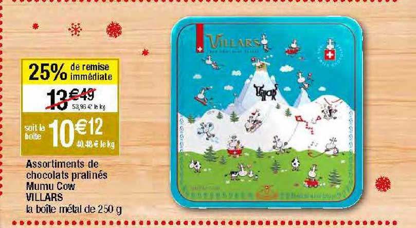 assortiments de chocolats pralinés mumu cow villars