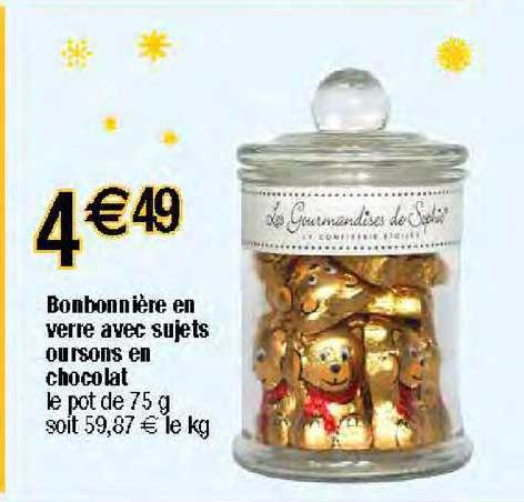 Bonbonnière En Verre Avec Sujets Oursons En Chocolat