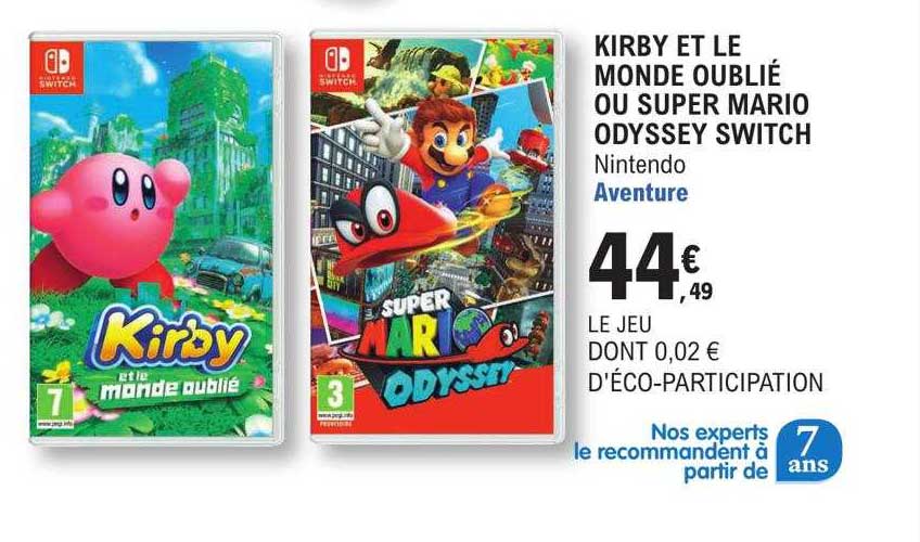 kirby et le monde oublié ou super mario odyssey switch