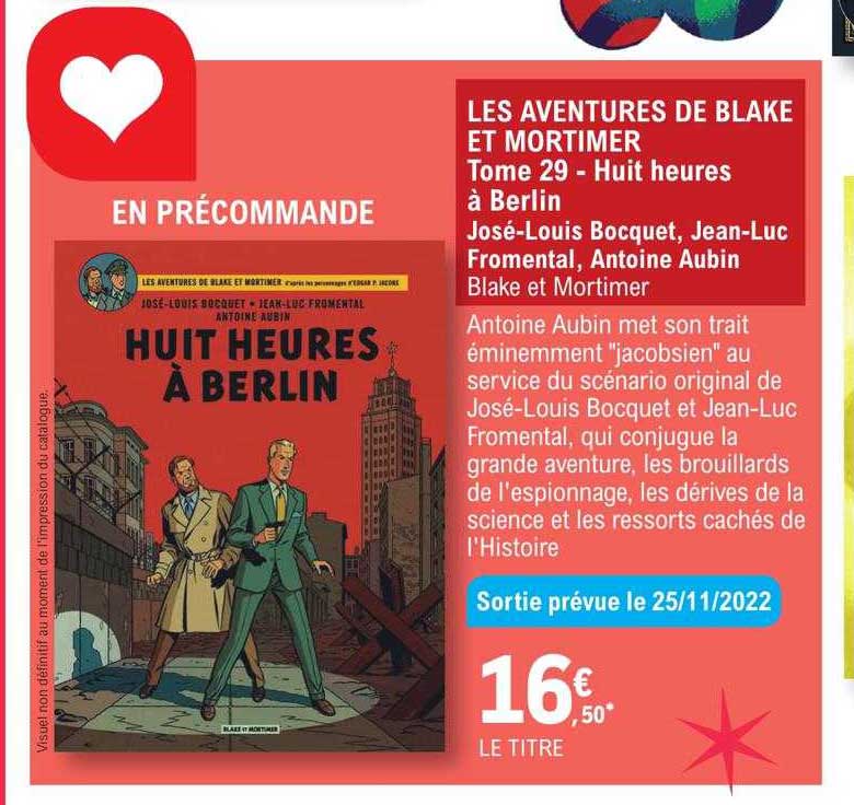 les aventures de blake et mortimer tome 29 - huit heures à  berlin - josé-louis bocquet, jean-luc fromental, antoine aubin
