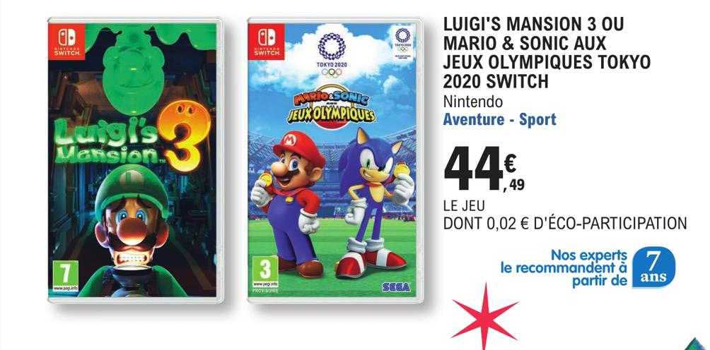 luigi's mansion 3 ou mario & sonic aux jeux olympiques tokyo 2020 switch nintendo