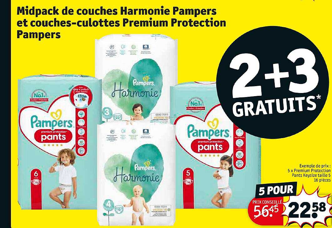 midpack de couches harmonie pampers et couches-culottes premium protection pampers