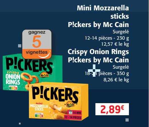 mini mozzarella sticks p!ckers by mc cain, crispy onion rings p!ckers by mc cain